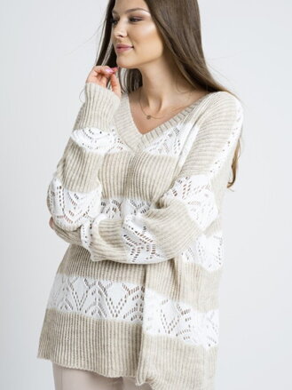 Dámský pletený pulovr COSMO béžový s bílou