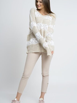 Dámský pletený pulovr COSMO béžový s bílou