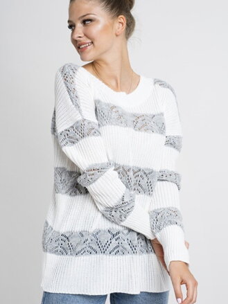 Dámský pletený pulovr COSMO bílo šedý