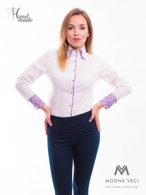 Bílá dámská košile s květinovým límcem Slim-Fit VS-DK1611