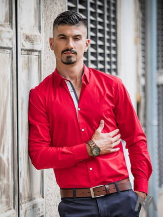 Luxusní pánská červená košile s puntíkem VS-PK-1734